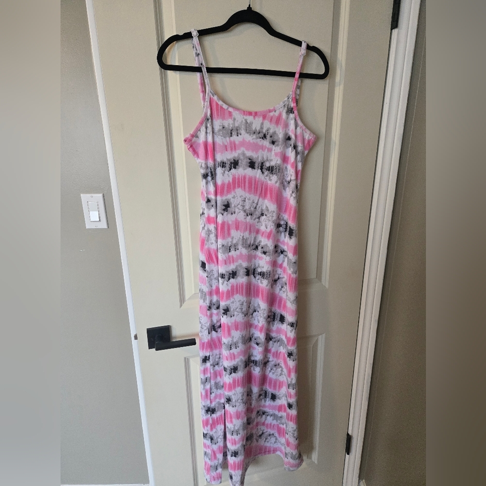 Pink and Gray Tie-Dye Maxi Dress